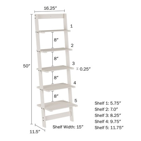 Hastings Home 5-Tier Ladder-Style Bookcase, White 566695HAC